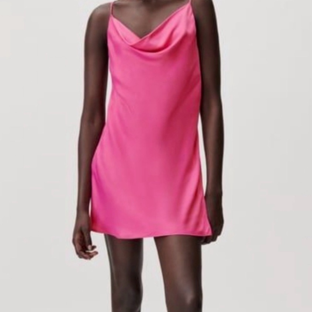 Zara Pink Satin Slip Dress